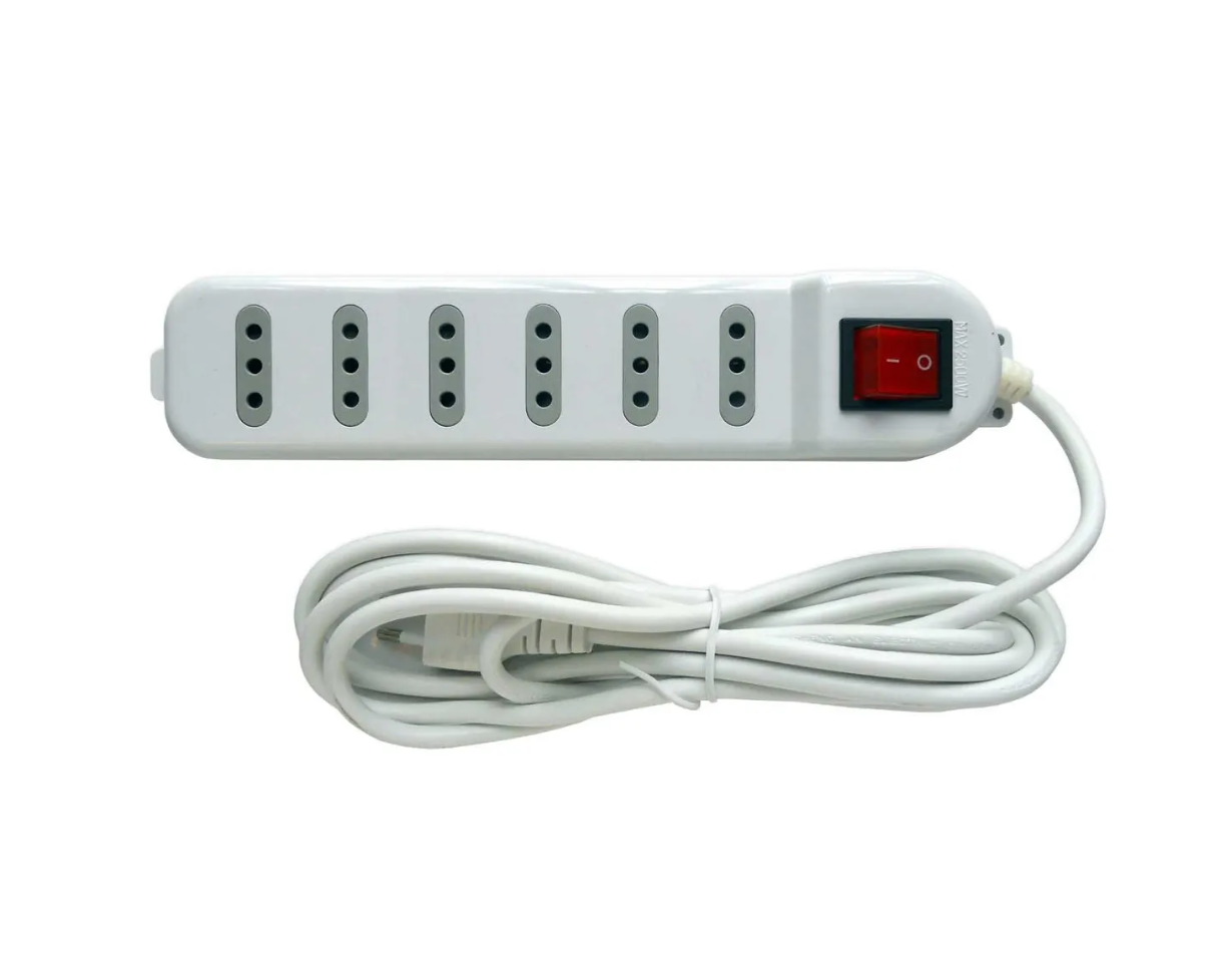 Alargadores Zapatilla 6t Corriente 3mts Macrotel C/switc Bla Color Blanco